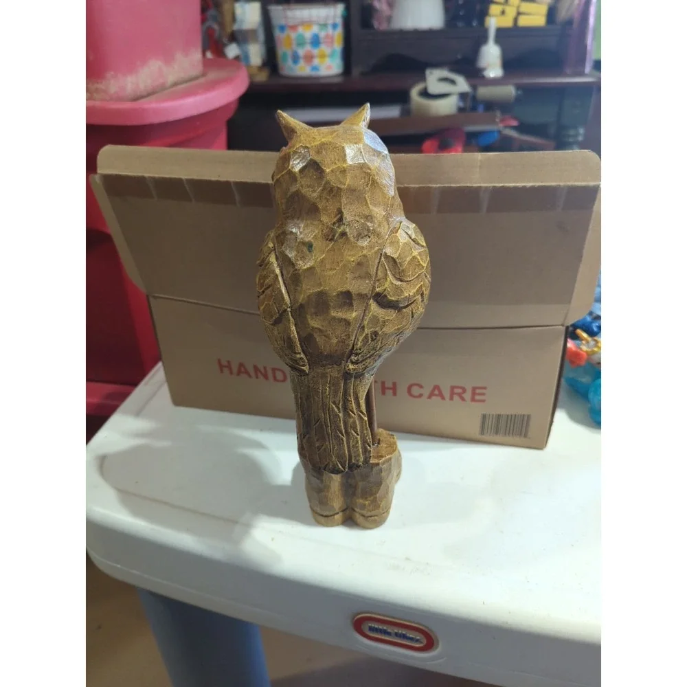 Resin Owl figurine With Long Legs And Boots Brown 12 Inches Wood Look